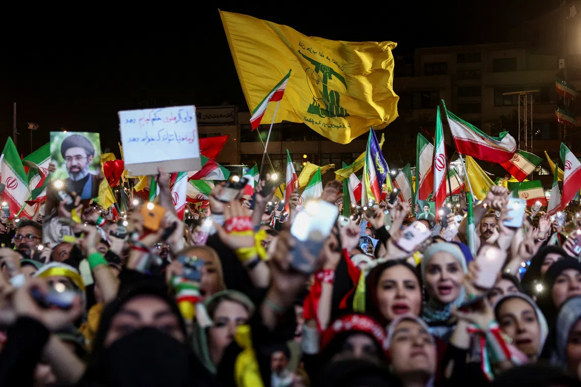 A Hezbollah flag during an anti-U.S. and Israeli rally after Iran's missile attack on Israel, in Tehran, Iran, June 7, 2026. Majid Asgaripour/WANA (West Asia News Agency) via REUTERS