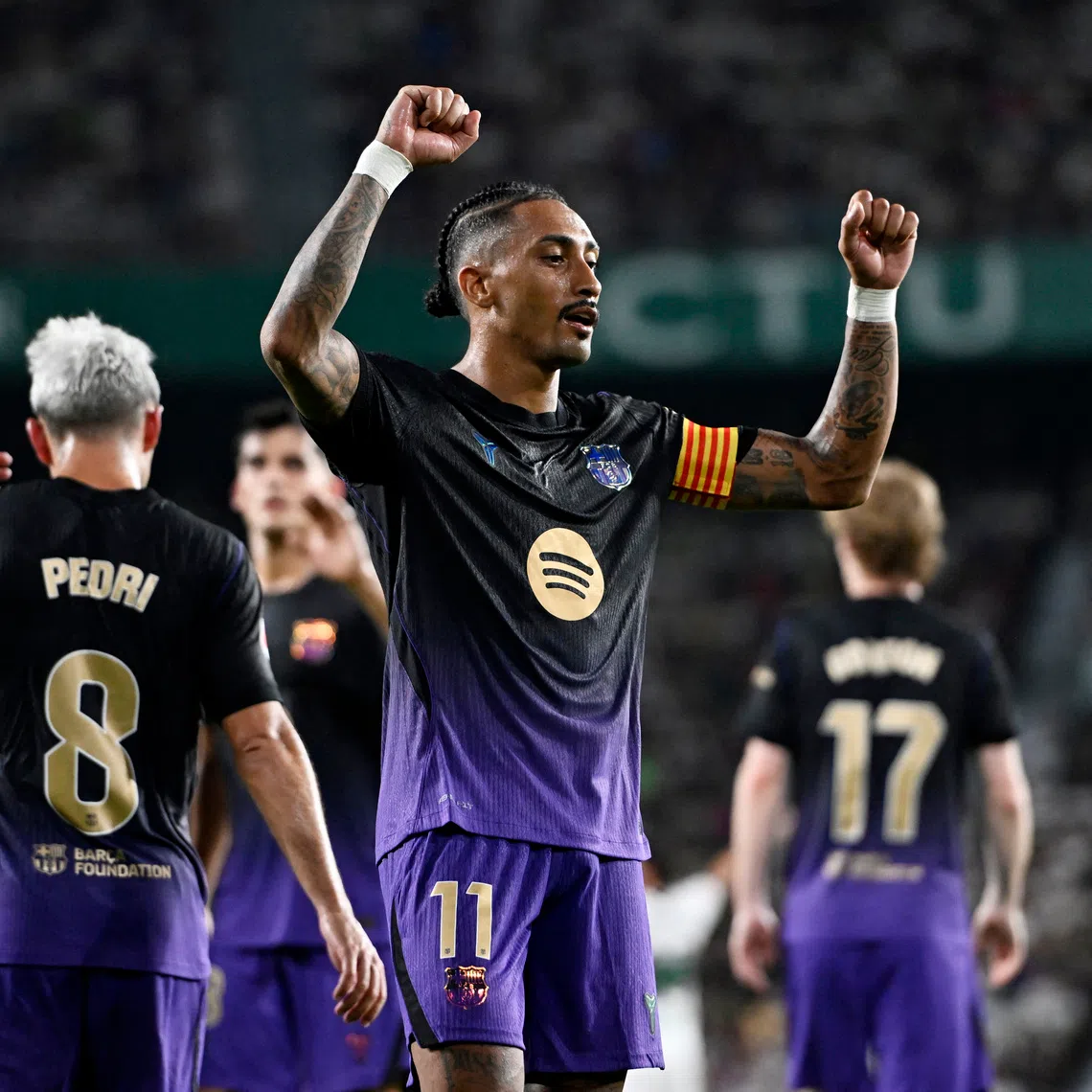 Soccer Football - LaLiga - Elche v FC Barcelona - Estadio Manuel Martinez Valero, Elche, Spain - August 23, 2026 FC Barcelona's Raphinha celebrates scoring their third goal REUTERS/Pablo Morano