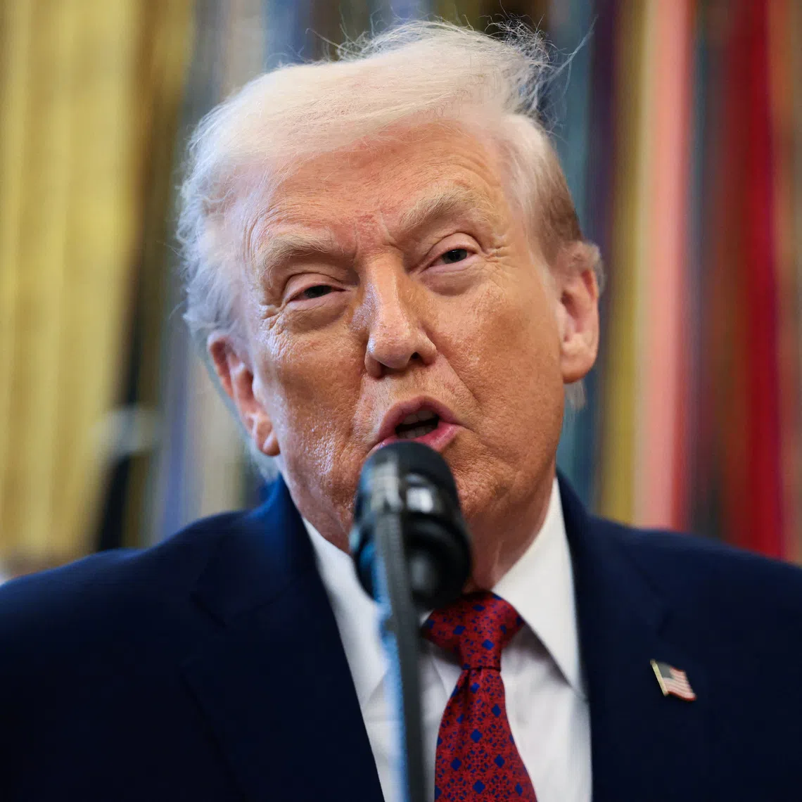 U.S. President Donald Trump speaks during a Mexican Border Defense Medal presentation in the Oval Office at the White House in Washington, D.C., U.S., December 15, 2025. REUTERS/Evelyn Hockstein