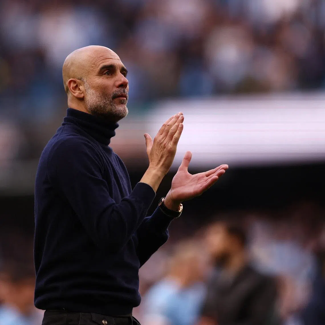 Soccer Football - Premier League - Manchester City v Arsenal - Etihad Stadium, Manchester, Britain - April 19, 2026 Manchester City manager Pep Guardiola celebrates after the match Action Images via Reuters/Lee Smith