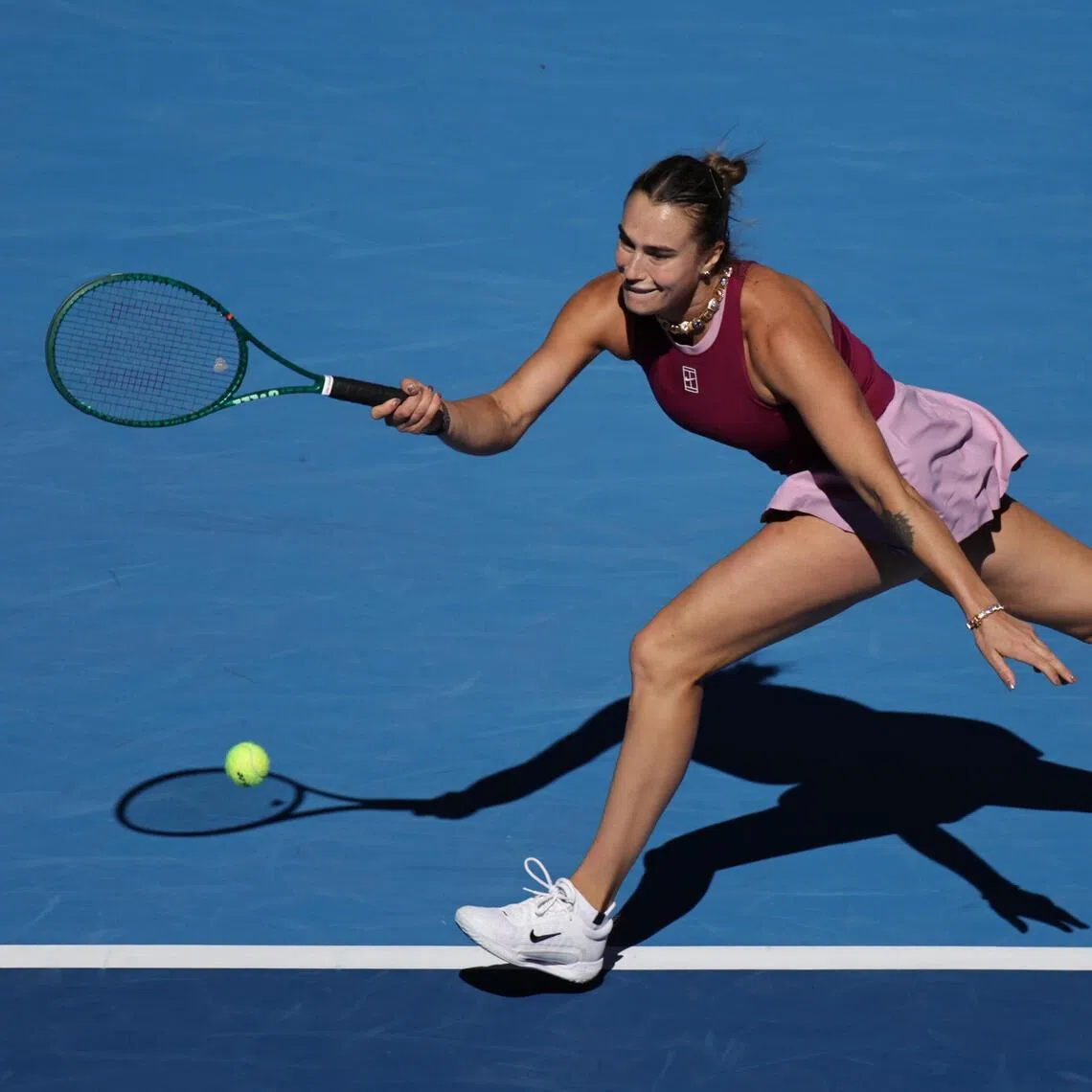 Aryna Sabalenka of Belarus returning a shot against Nikola Bartunkova of Czech Republic during their women’s singles match at the China Open on Oct 4.