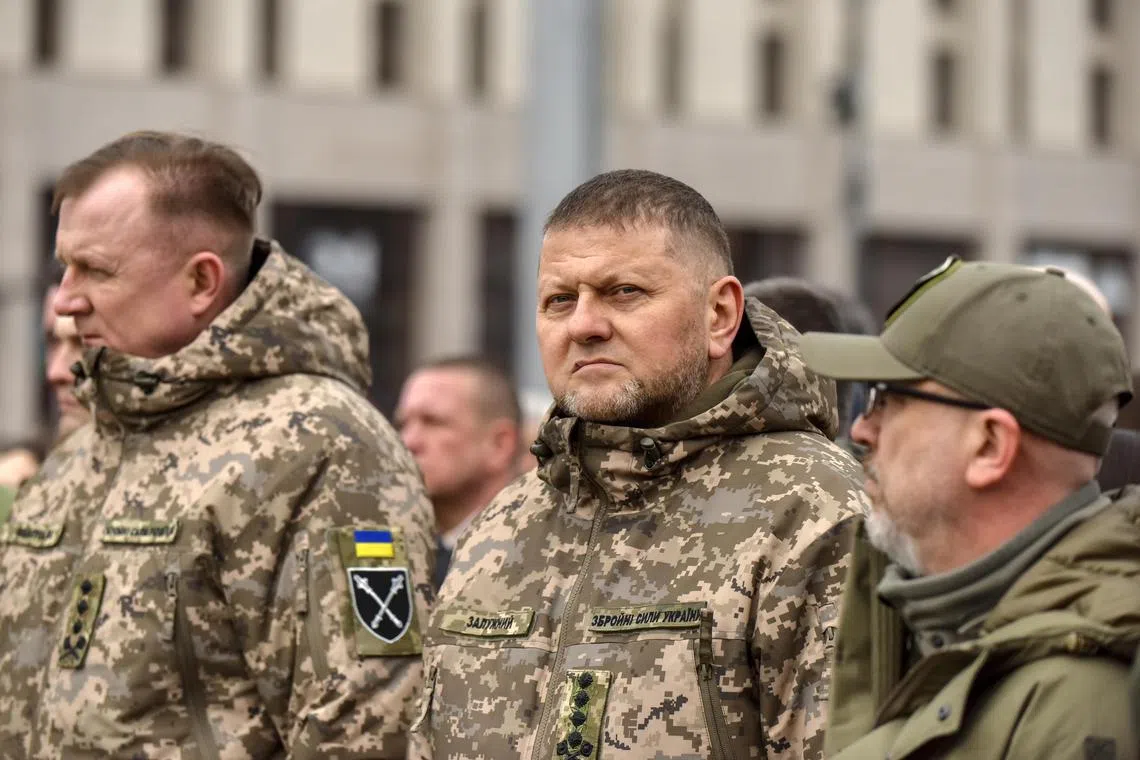 General Valeriy Zaluzhnyi (centre) is a hero in Ukraine for repelling Moscow’s invading forces in 2022.