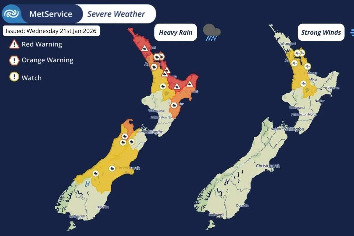 National forecaster MetService issued warnings for much of the top half of the North Island.
