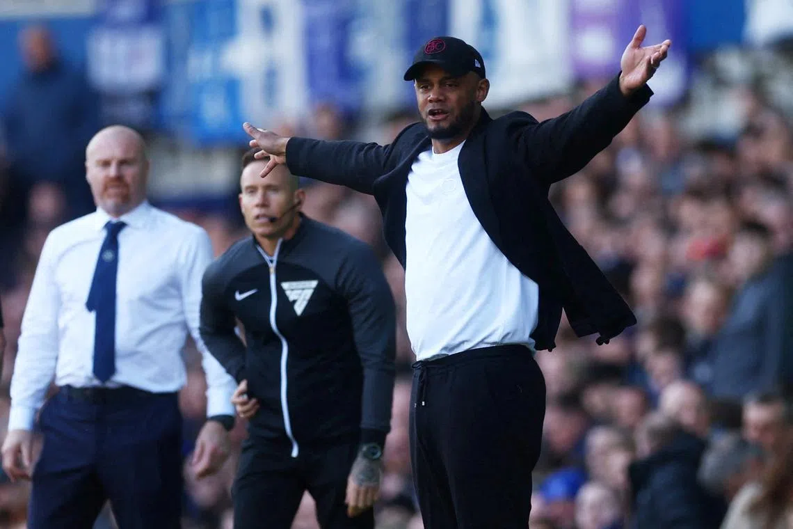 FILE PHOTO: Soccer Football - Premier League - Everton v Burnley - Goodison Park, Liverpool, Britain - April 6, 2024 Burnley manager Vincent Kompany reacts Action Images via Reuters/Lee Smith/File Photo