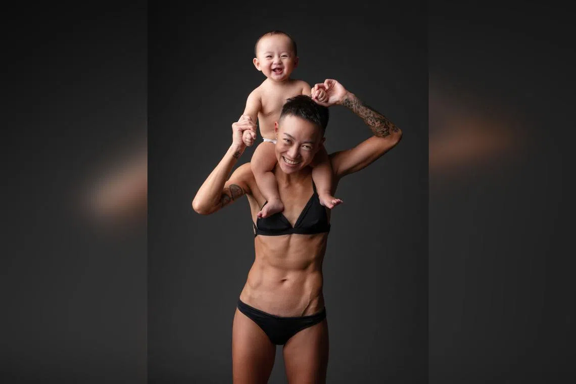 Triathlete Choo Ling Er with her daughter, Kira, who inspires her, in a photo taken in March 2023. 