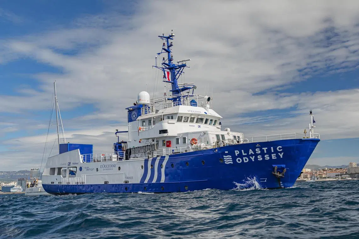 The Plastic Odyssey departed Marseille, France, on Oct 1 2022, on a three-year expedition around the world to tackle plastic pollution.
