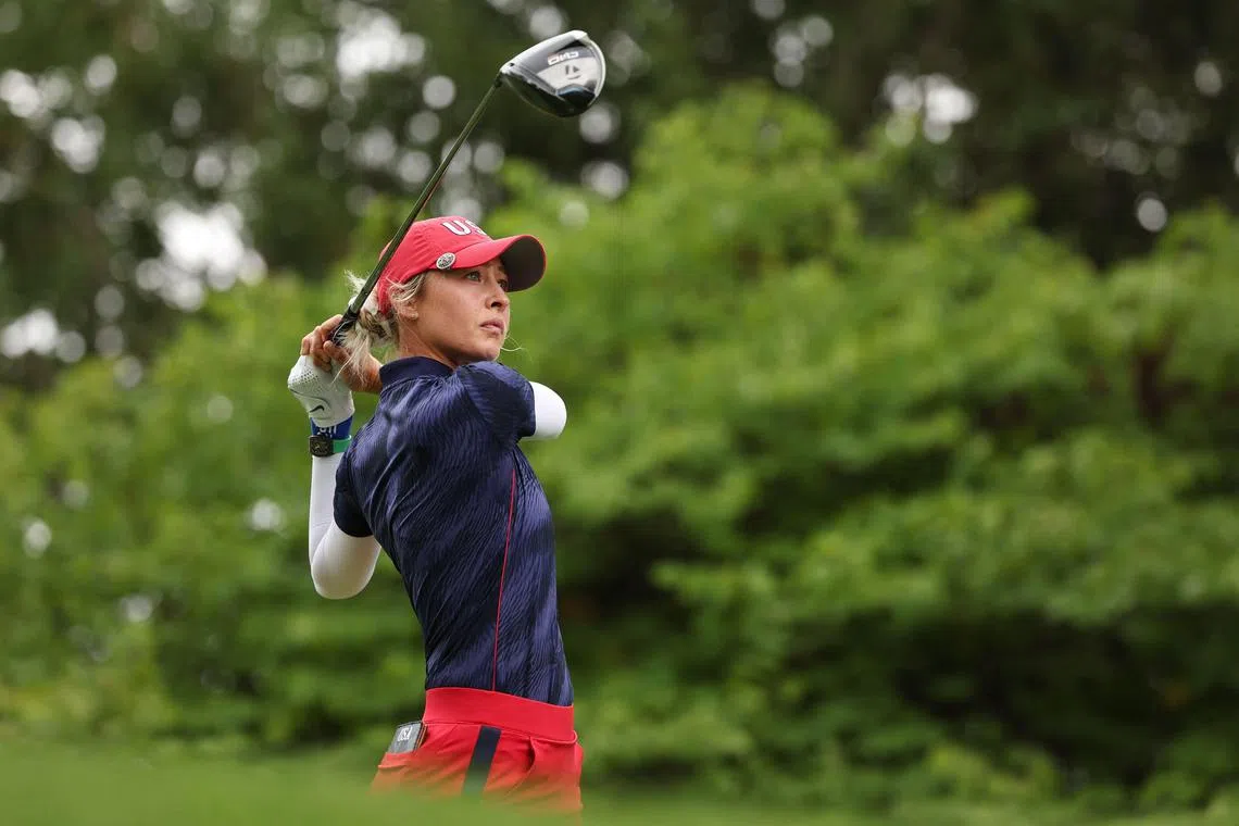 United States' Nelly Korda playing her shot from the third tee during her fourball match against Team Europe at the Solheim Cup on Sept 13.