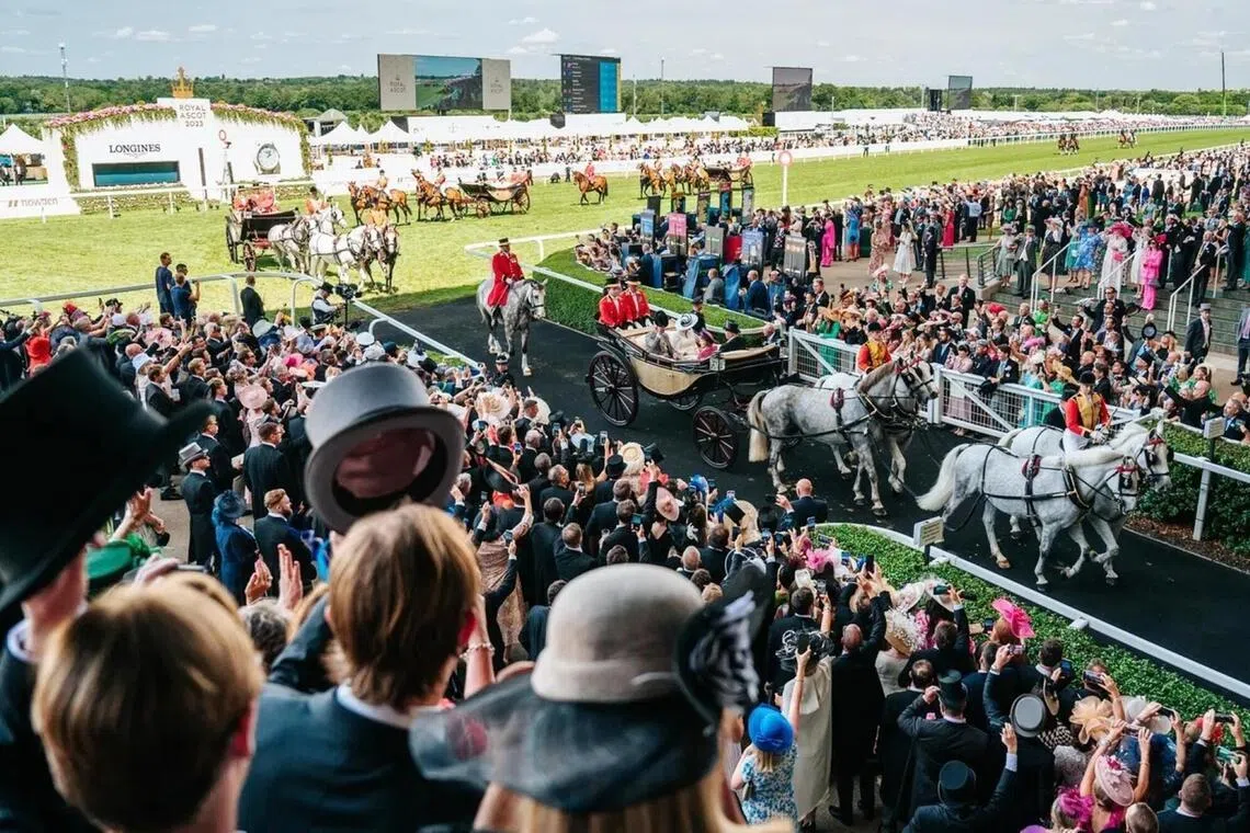 All the pomp and pageantry on show at Royal Ascot as gentlemen doff their top hats to salute the yearly Royal Procession, which was in 2023 headed for the first time by King Charles III and Queen Camilla since the death of his horse racing-loving mother Queen Elizabeth II on Sept 8, 2022.
