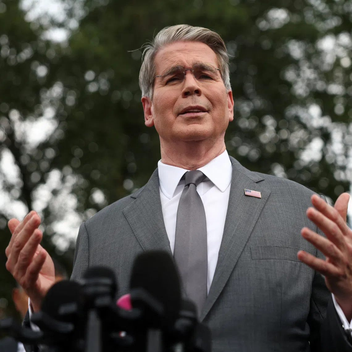 US Treasury Secretary Scott Bessent speaking to reporters at the White House in Washington on Aug 20.