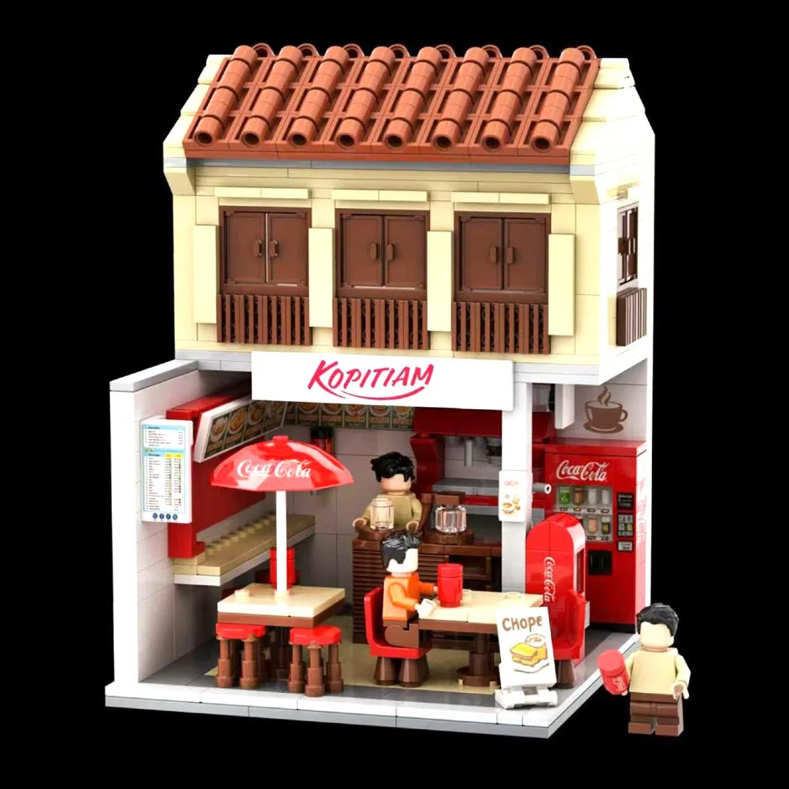 Kopitiam’s new mini-brick collectibles feature designs celebrate kopitiam culture, alongside Coca-Cola bottles and imagery.