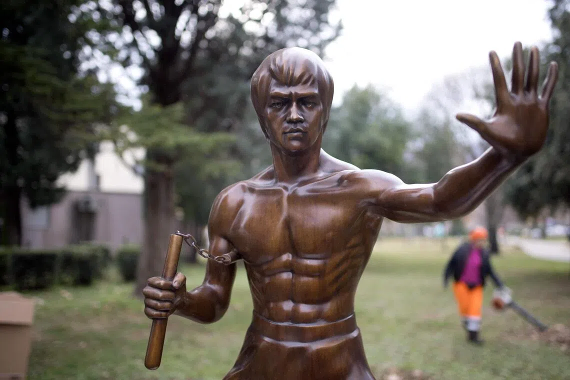 This photograph shows a restored statue honouring late martial arts legend Bruce Lee after returning to its original location more than a year after it was stolen, in southern Bosnian city of Mostar, on Dec 17.