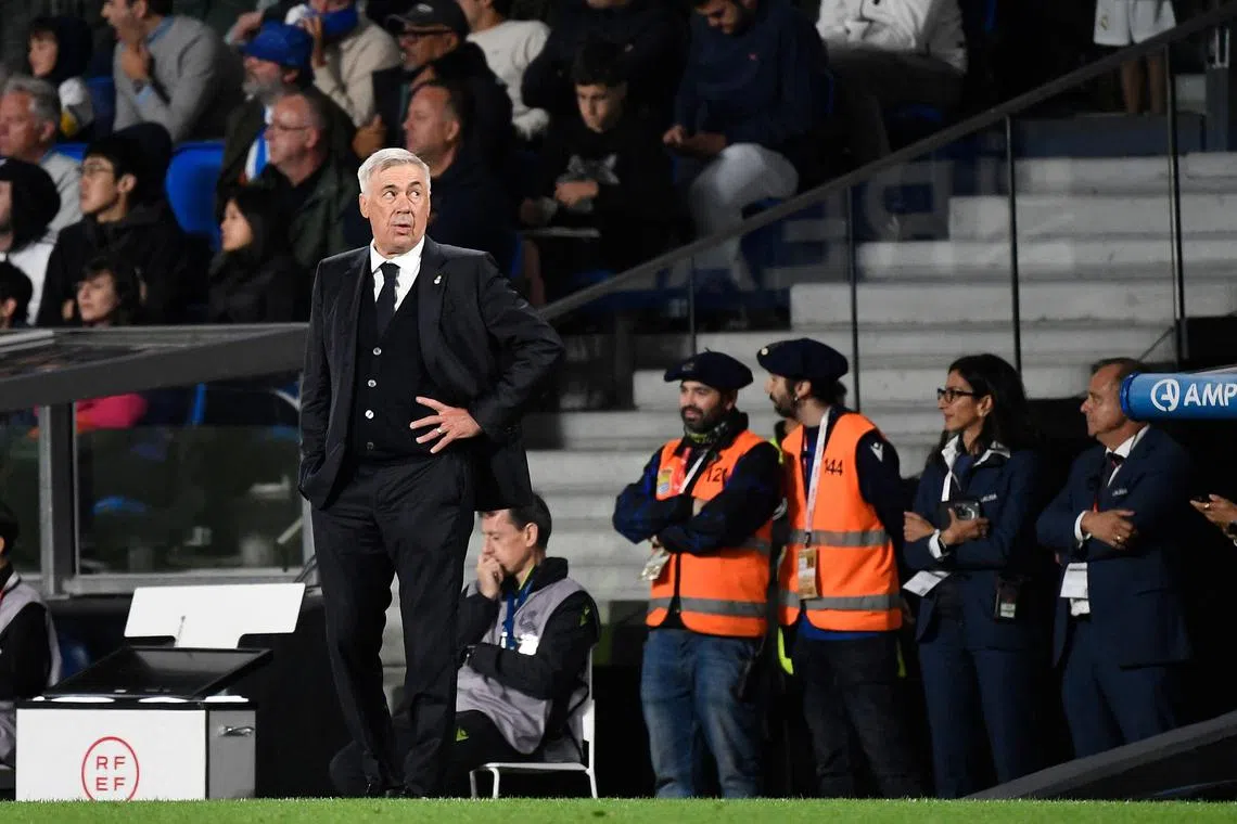 Real Madrid coach Carlo Ancelotti during the Spanish La Liga match at Real Sociedad.