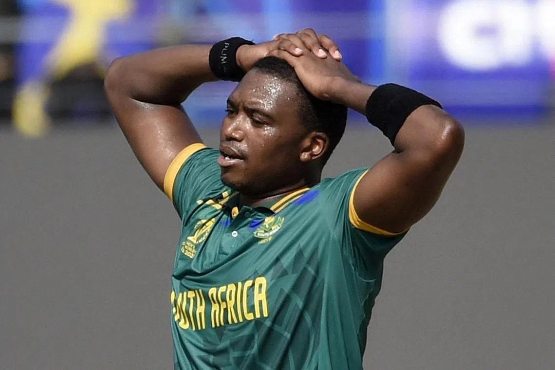 Cricket - ICC Cricket World Cup 2023 - Pakistan v South Africa - M. A. Chidambaram Stadium, Chennai, India - October 27, 2023 South Africa's Lungi Ngidi reacts REUTERS/Samuel Rajkumar/File Photo
