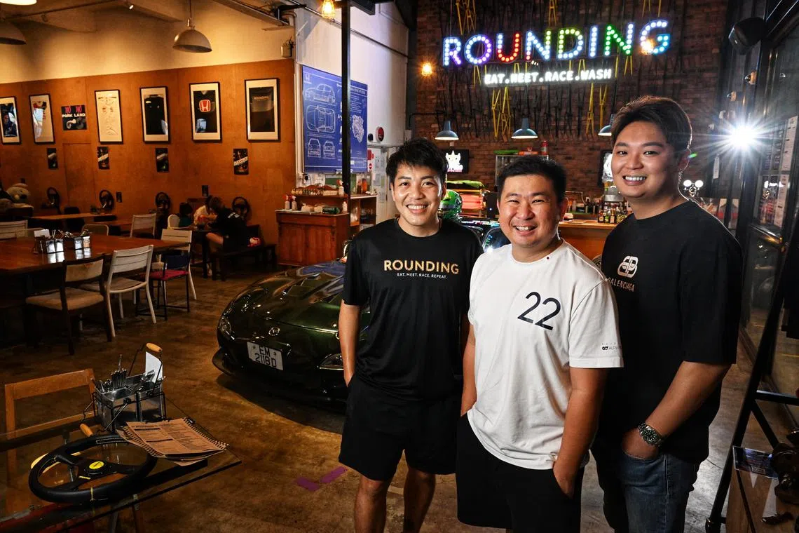 From left: a group photo of Blake Chan, Ong Pang Yang and Jeremy Soh, co-founders of Rounding taken on February 3, 2024. 

******* 


Rounding is the latest bistro for motoring enthusiast. It occupies the former site of Wheeler’s Yard. The eatery also houses a car detailing company - Coatconut, a racing simulator company, 99 bends. It’s a one stop pit stop for car lovers