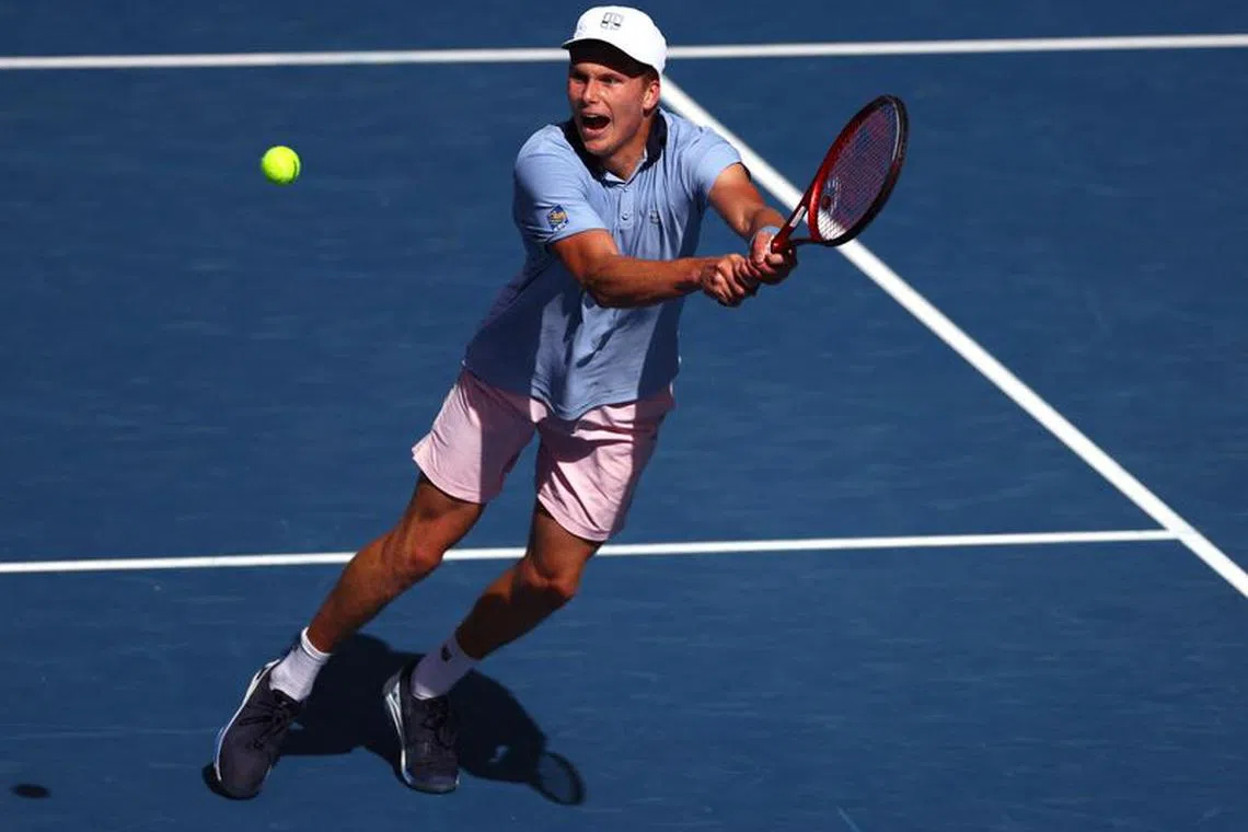 FILE PHOTO: Tennis - Australian Open - Melbourne Park, Melbourne, Australia - January 19, 2023 Jenson Brooksby of the U.S. in action during his second round match against Norway's Casper Ruud REUTERS/Carl Recine/File Photo