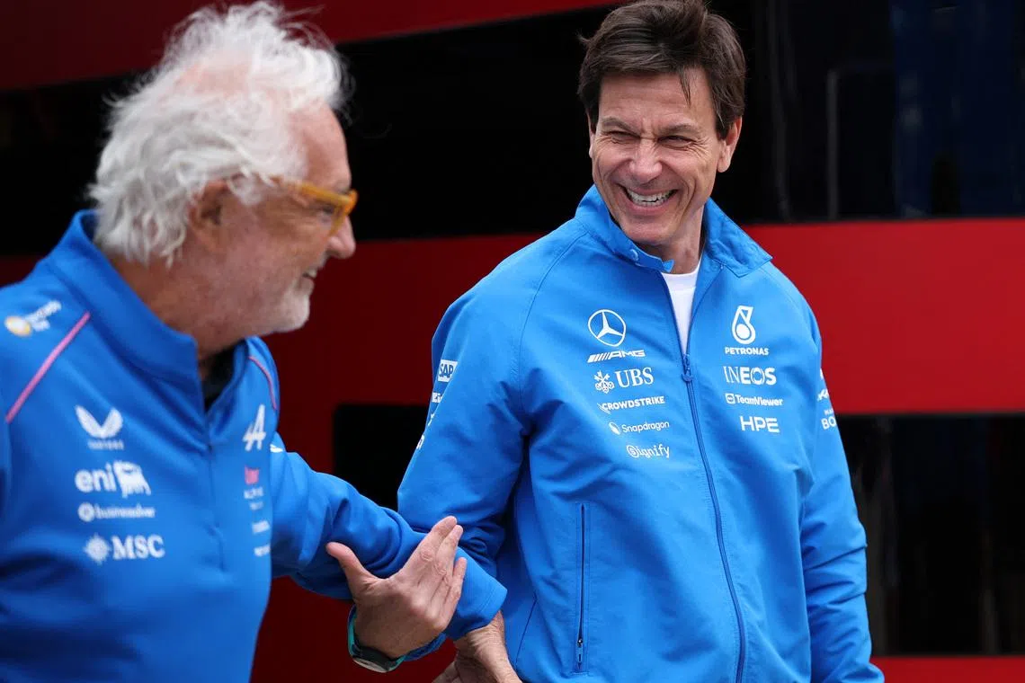 Formula One F1 - British Grand Prix - Silverstone Circuit, Silverstone, Britain - July 5, 2026 Mercedes team principal Toto Wolff with Alpine team principal Flavio Briatore ahead of the race REUTERS/Andrew Boyers