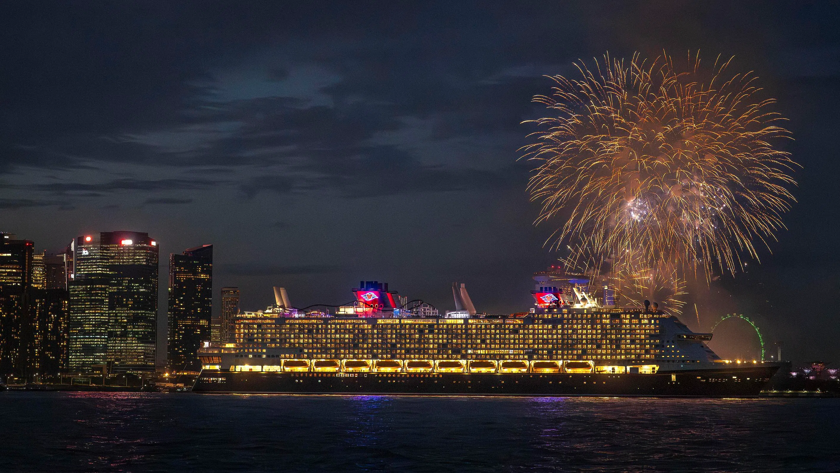 The Disney Adventure arrived on March 3 at around 7.30pm against a backdrop of fireworks and a water salute.