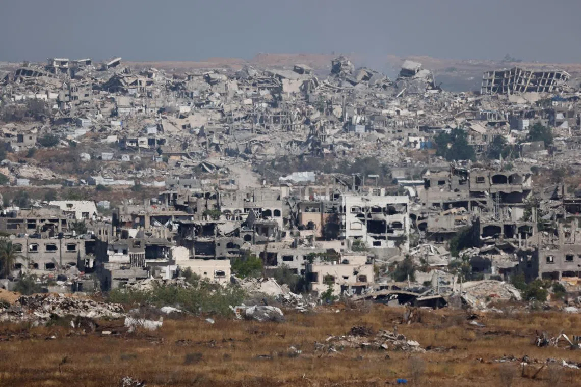 A view of destroyed buildings in Gaza, near the Israel-Gaza border, as seen from Israel, on May 26. 