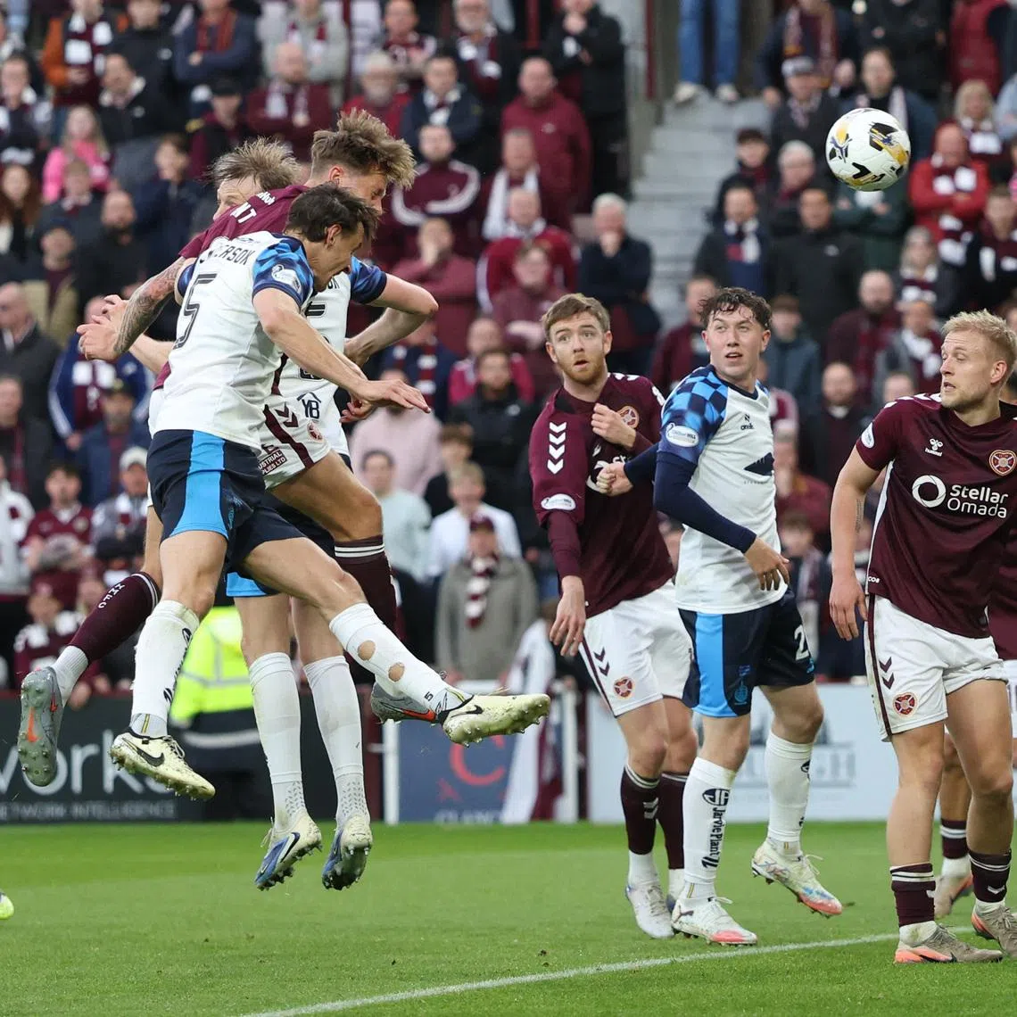 Soccer Football - Scottish Premiership - Heart of Midlothian v Falkirk - Tynecastle Park, Edinburgh, Scotland, Britain - May 13, 2026 Heart of Midlothian's Frankie Kent scores their first goal REUTERS/Russell Cheyne