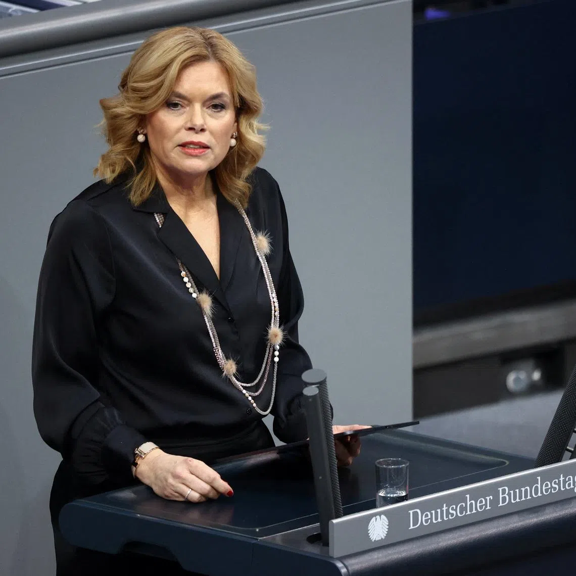 Julia Kloeckner, president of Germany's lower house of parliament, the Bundestag, speaks during a debate on violence against women and girls, at the Bundestag, in Berlin, Germany, March 25, 2026. REUTERS/Liesa Johannssen