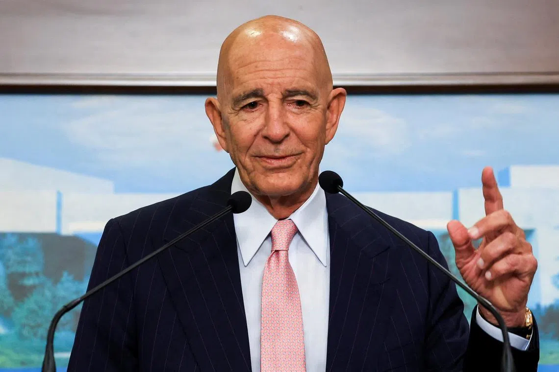 U.S. Ambassador to Turkey and U.S. special envoy for Syria Thomas Barrack speaks after meeting with Lebanese President Joseph Aoun at the presidential palace in Baabda, Lebanon August 18, 2025. REUTERS/Mohamed Azakir