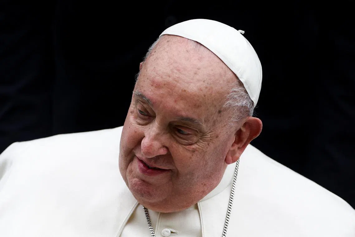 FILE PHOTO: Pope Francis attends the weekly general audience, in Paul VI hall at the Vatican, January 22, 2025. REUTERS/Guglielmo Mangiapane/File Photo