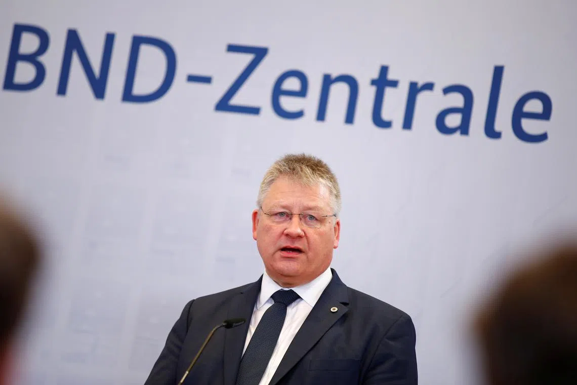FILE PHOTO: The President of the German Federal Intelligence Agency (BND) Bruno Kahl attends the opening ceremony of the new BND (Federal Intelligence Service) headquarter in Berlin, Germany, February 8, 2019.    REUTERS/Axel Schmidt/File Photo