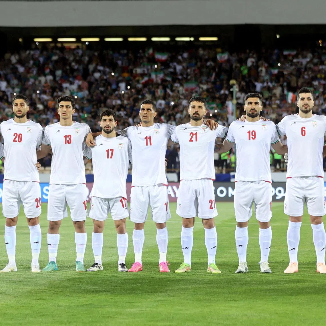 FILE PHOTO: Soccer Football - World Cup - Asian Qualifiers - Group A - Iran v North Korea - Azadi Stadium, Tehran, Iran - June 10, 2025 Iran players line up before the match  Majid Asgaripour/WANA (West Asia News Agency) via REUTERS /File Photo