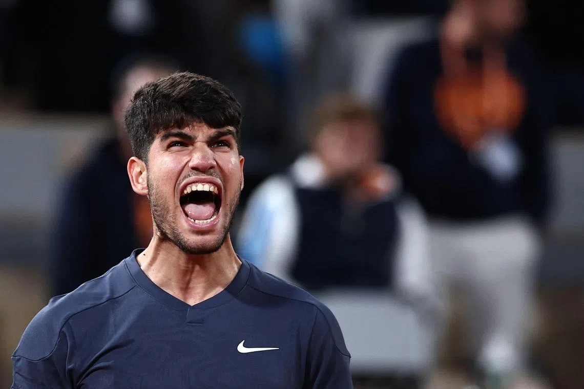 Spain's Carlos Alcaraz Garfia celebrates after beating Sebastian Korda, of the US.