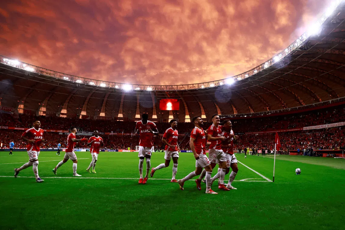 Internacional's Alan Patrick celebrating after scoring a goal against Gremio at the Estadio Beira-Rio, Porto Alegre in Brazil on Sept 21, 2025