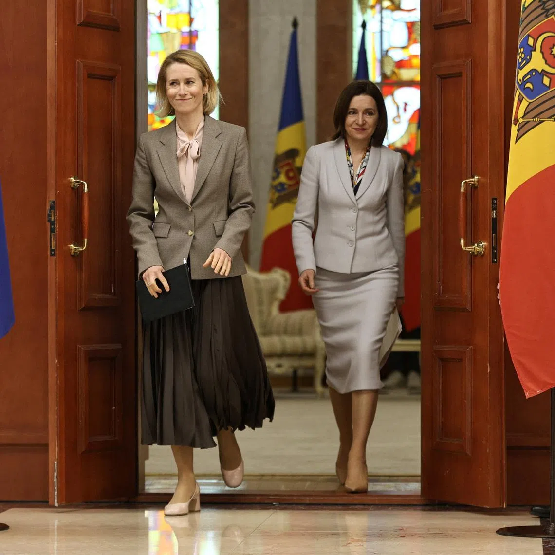 EU High Representative for Foreign Affairs and Security Policy and Vice-President of the European Commission Kaja Kallas and Moldova's President Maia Sandu arrive for a press conference following their meeting in Chisinau, Moldova May 8, 2026. REUTERS/Vladislav Culiomza