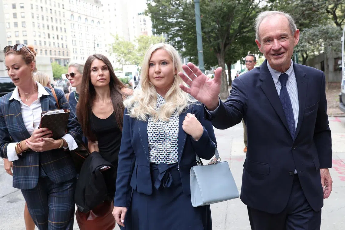 FILE PHOTO: Lawyer David Boies arrives with his client Virginia Giuffre for hearing in the criminal case against Jeffrey Epstein, who died this month in what a New York City medical examiner ruled a suicide, at Federal Court in New York, U.S., August 27, 2019. REUTERS/Shannon Stapleton/File Photo