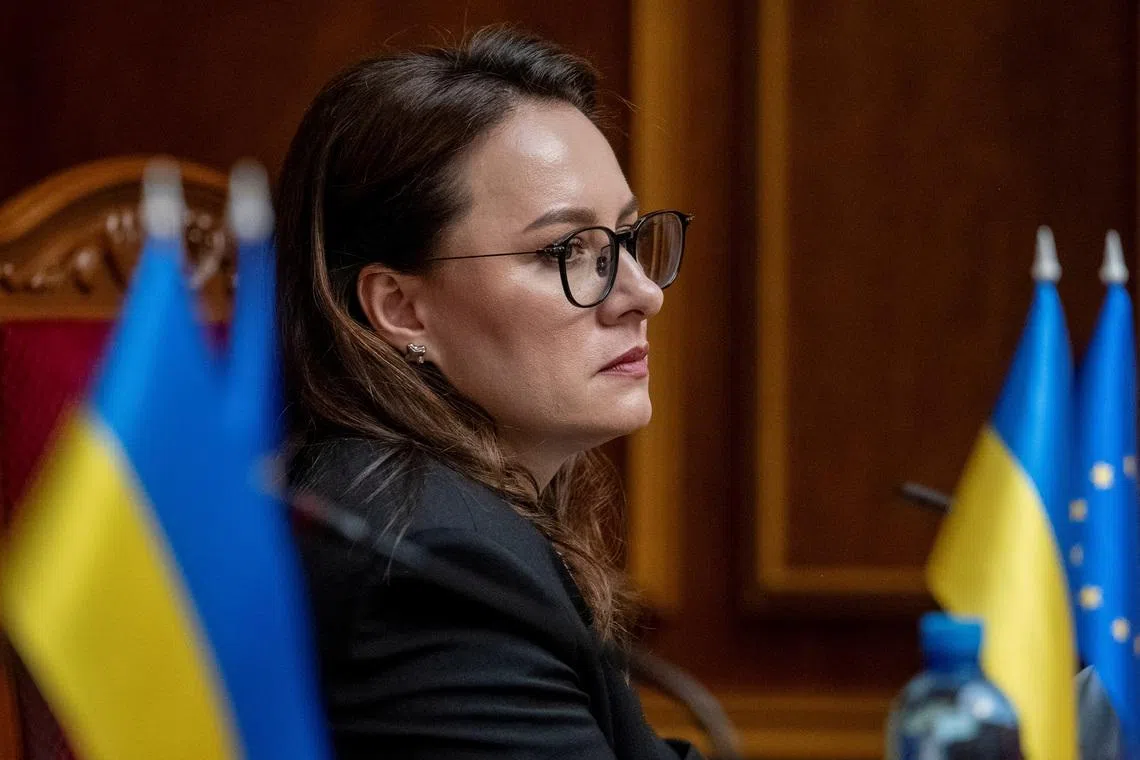 FILE PHOTO: Prime Minister Yulia Svyrydenko attends a session of Ukrainian parliament in Kyiv, Ukraine July 17, 2025. REUTERS/Andrii Nesterenko/File Photo