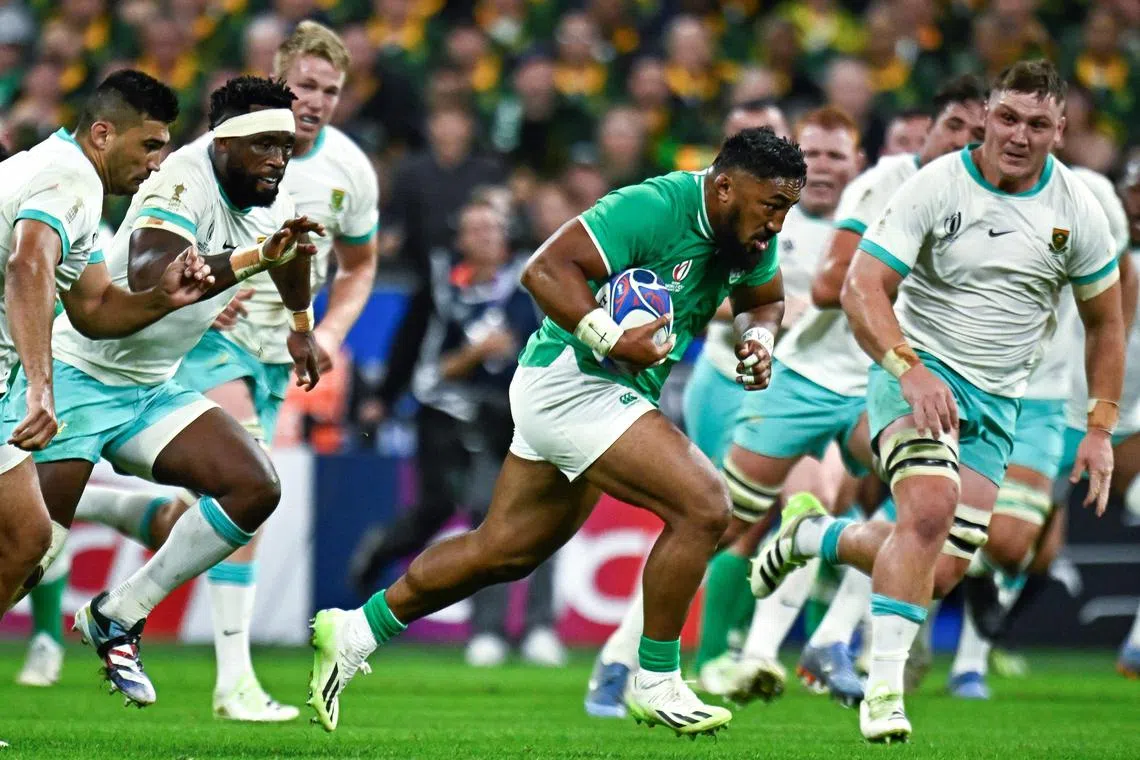Ireland's inside centre Bundee Aki is a strong defender who jackals like a backrower, exactly the kind of No. 12 New Zealand must wish they had right now.