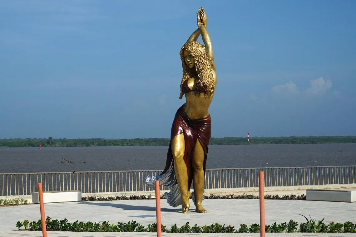 View of a statue of Colombian singer Shakira at the Malecon in Barranquilla, Colombia, on Dec 26, 2023. 