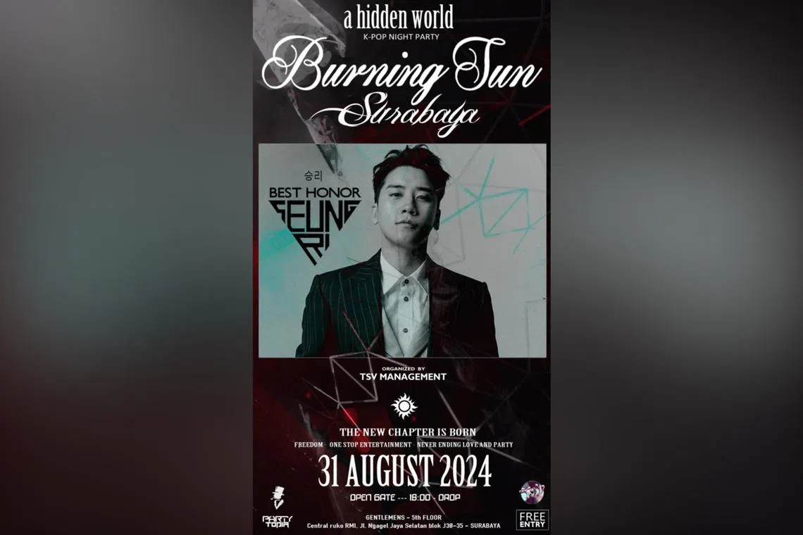 TSV Management announced on social media a nightclub event titled "Burning Sun Surabaya" in Surabaya, Indonesia, on Aug 31.