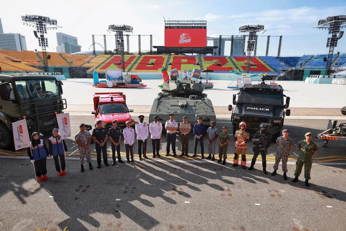 Group shot of NDP participants at the Padang on June 17, 2023.

Media briefing by the National Day Parade 2023 Executive Committee, who will be sharing more details on the Parade and Ceremony segment for this year's celebration, as well as a new Total Defence Parade portion that has been added.