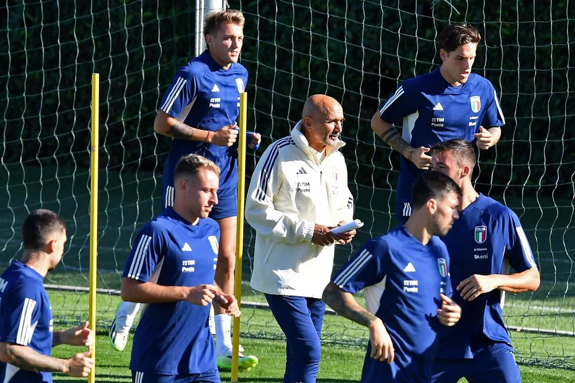 New Italy coach Luciano Spalletti keeping a close watch on his players during a training session ahead of their Euro 2024 qualifiers.