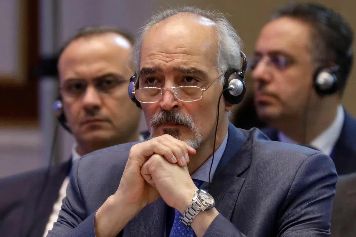 FILE PHOTO: Syria's U.N. ambassador Bashar al-Jaafari attends a session of the peace talks on Syria in Nur-Sultan, Kazakhstan August 2, 2019. REUTERS/Mukhtar Kholdorbekov/File Photo