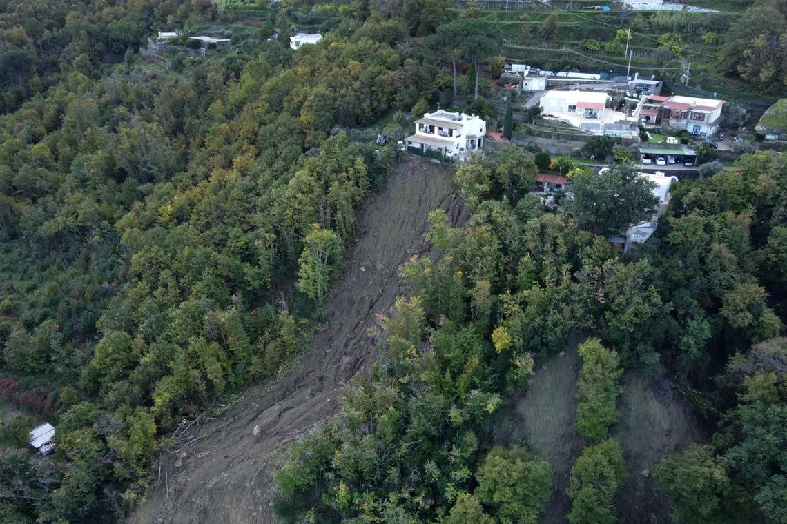 An aerial view of the devastation caused by the landslide in Casamicciola, Ischia Island, Italy, Nov 27, 2022.