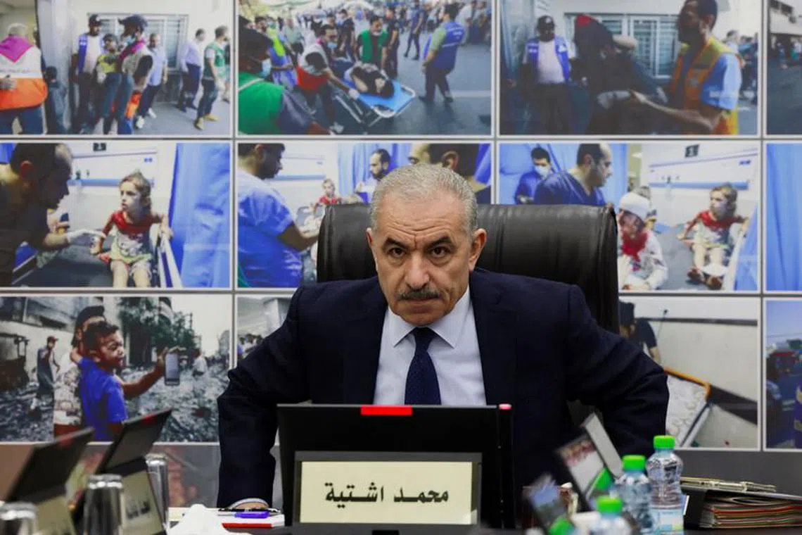 File photo: Palestinian Prime Minister Mohammad Shtayyeh attends a cabinet meeting in the city of Ramallah in the Israeli-occupied West Bank October 16, 2023, amid the ongoing battles between Israel and the Palestinian Islamist group Hamas. JAAFAR ASHTIYEH/Pool via REUTERS/File photo