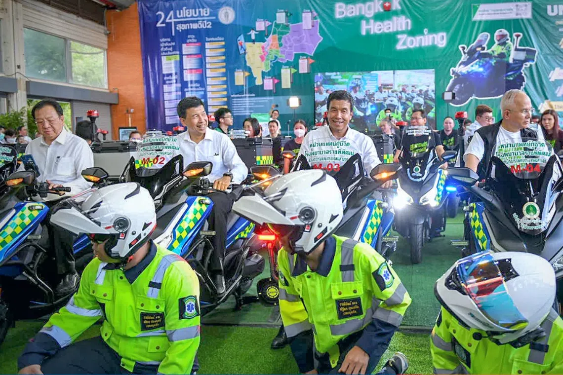 The 50 motorcycles come equipped with life-saving tools and will be ridden by specially trained personnel at the hospitals where they will be deployed. 