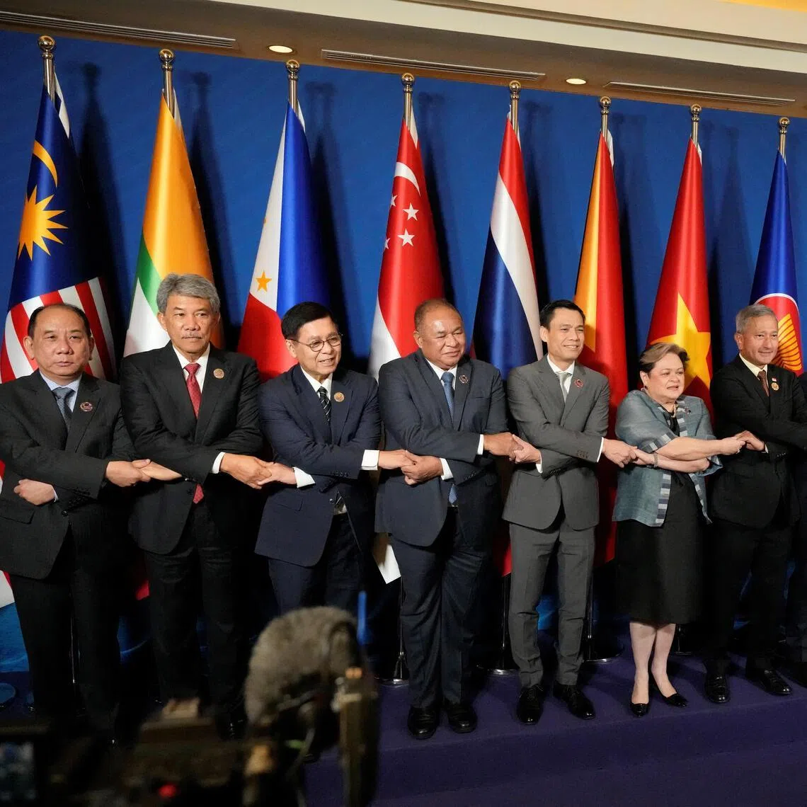 Myanmar’s Permanent Secretary of Foreign Affairs, Mr Hau Khan Sum (far left), in a group photo with ASEAN foreign ministers in the Philippines on May 7, ahead of the 48th ASEAN Summit.