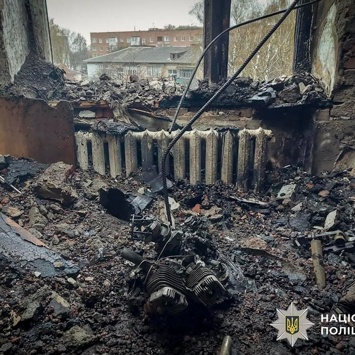 The site of a Russian drone strike on a residential area in Sumy, Ukraine, on April 11.