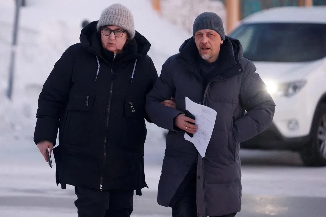 Lyudmila Navalnaya, the mother of late Russian opposition leader Alexei Navalny, and lawyer Vasily Dubkov arrive at the regional department of Russia's Investigative Committee in the town of Salekhard in the Yamal-Nenets Region, Russia February 17, 2024. REUTERS/Maxim Shemetov /File Photo