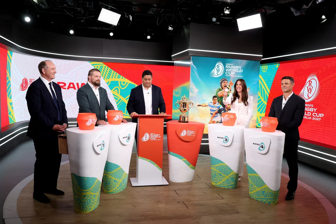 Rugby Union - 2027 Rugby World Cup draw - Channel Nine Studios, Sydney, Australia - December 3, 2025  Alicia Lucas draws a ball during the draw. Mark Kolbe/Pool via REUTERS