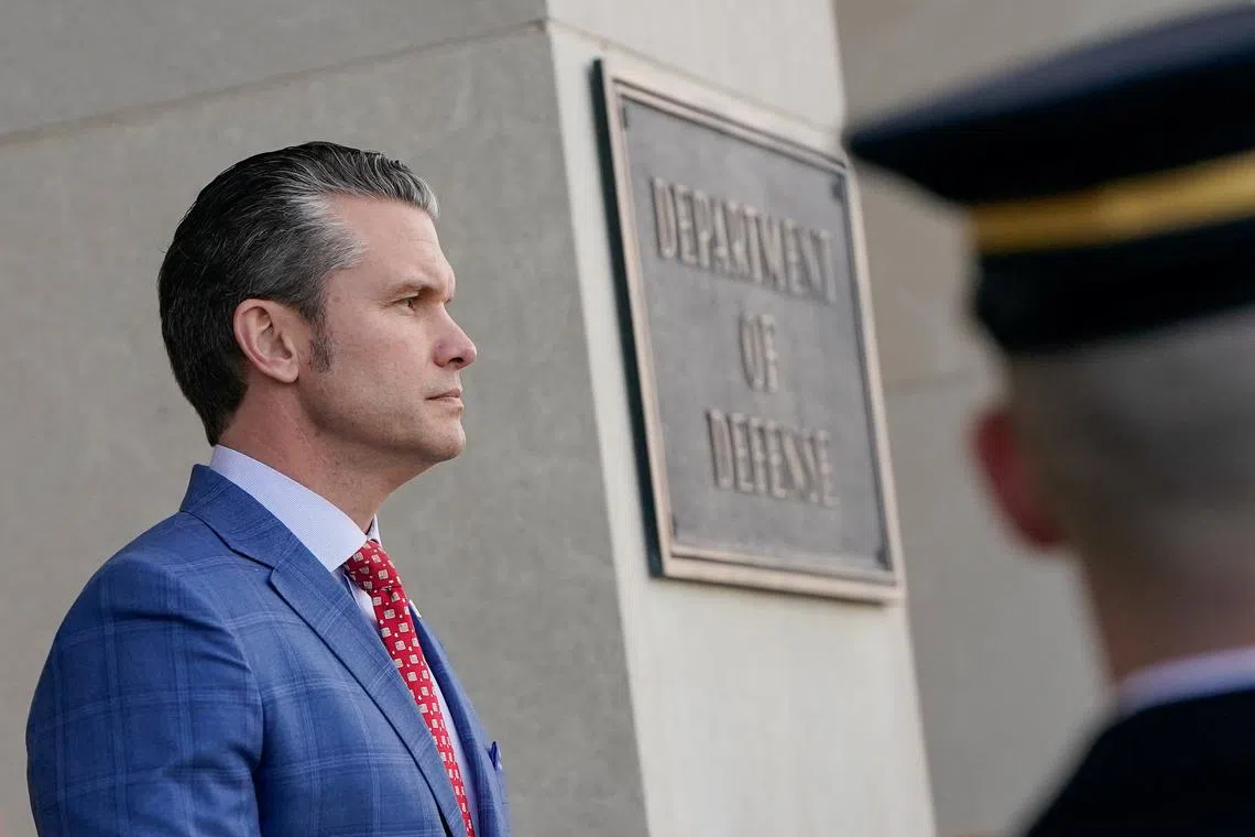 U.S. Defense Secretary Pete Hegseth prepares to welcome Australian Defence Minister and Deputy Prime Minister Richard Marles at the Pentagon in Washington, U.S., February 7, 2025. REUTERS/Nathan Howard