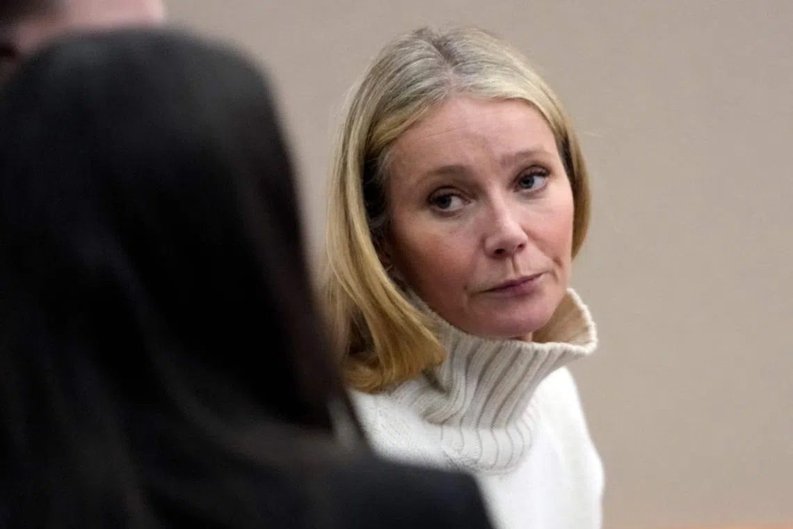 US actress Gwyneth Paltrow looks on before leaving the courtroom in Park City, Utah, on March 21, 2023.