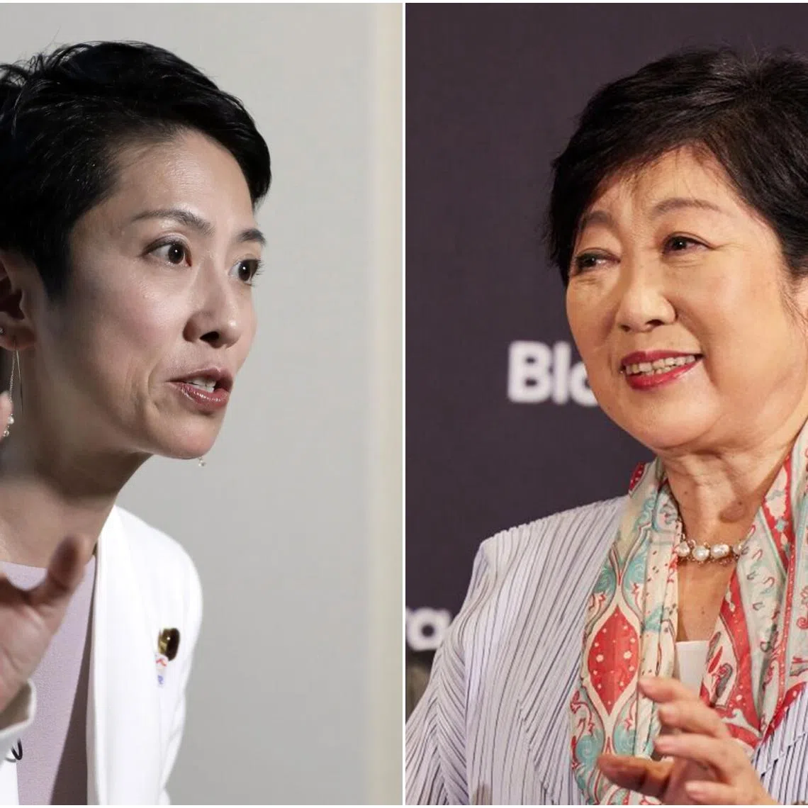 Renho Saito (left), an upper house lawmaker from the CDPJ, threw her hat into the ring on May 27, which would pit her against Tokyo Governor Yuriko Koike.
