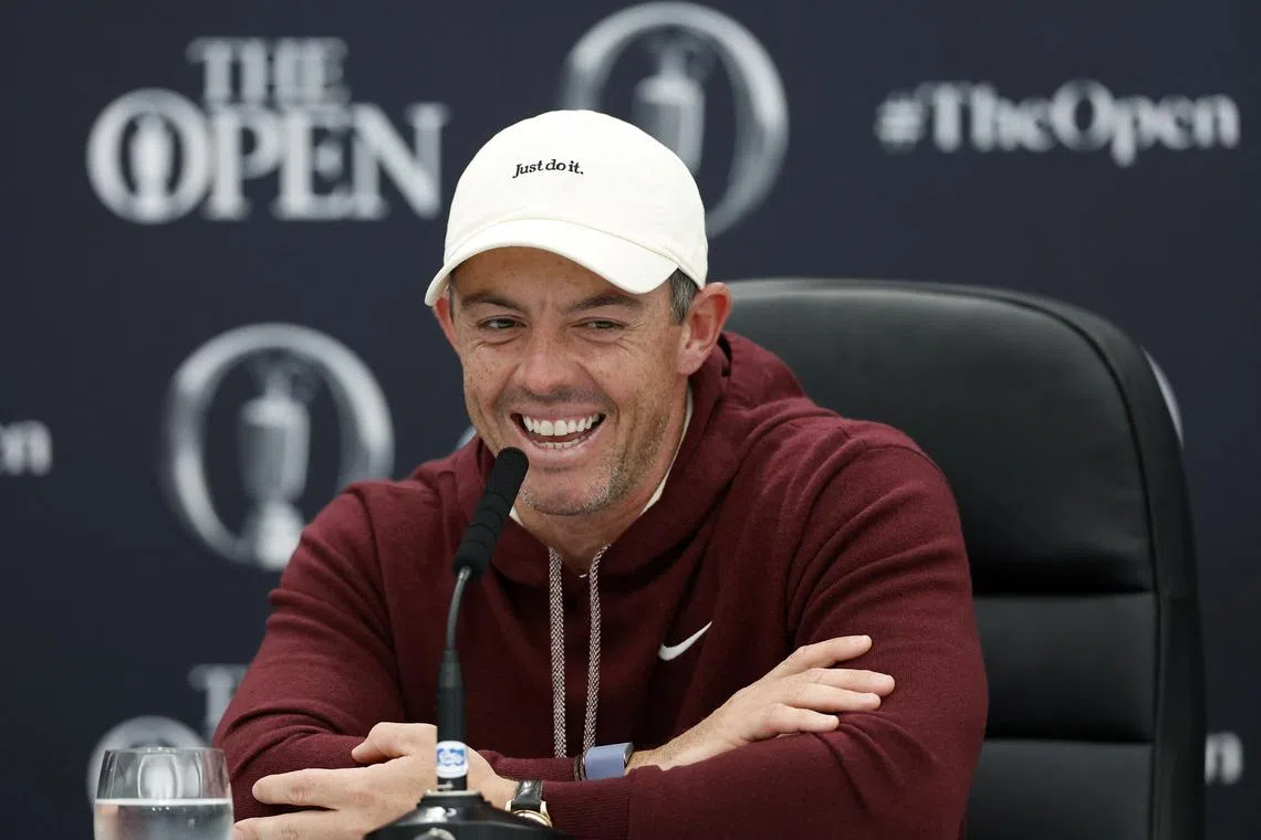 Golf - The 152nd Open Championship - Royal Troon Golf Club, Troon, Scotland, Britain - July 16, 2024 Northern Ireland's Rory McIlroy during the press conference REUTERS/Jason Cairnduff
